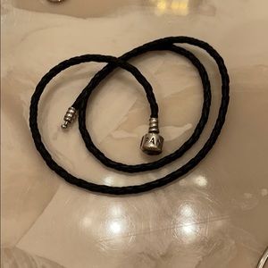 Pandora black leather necklace